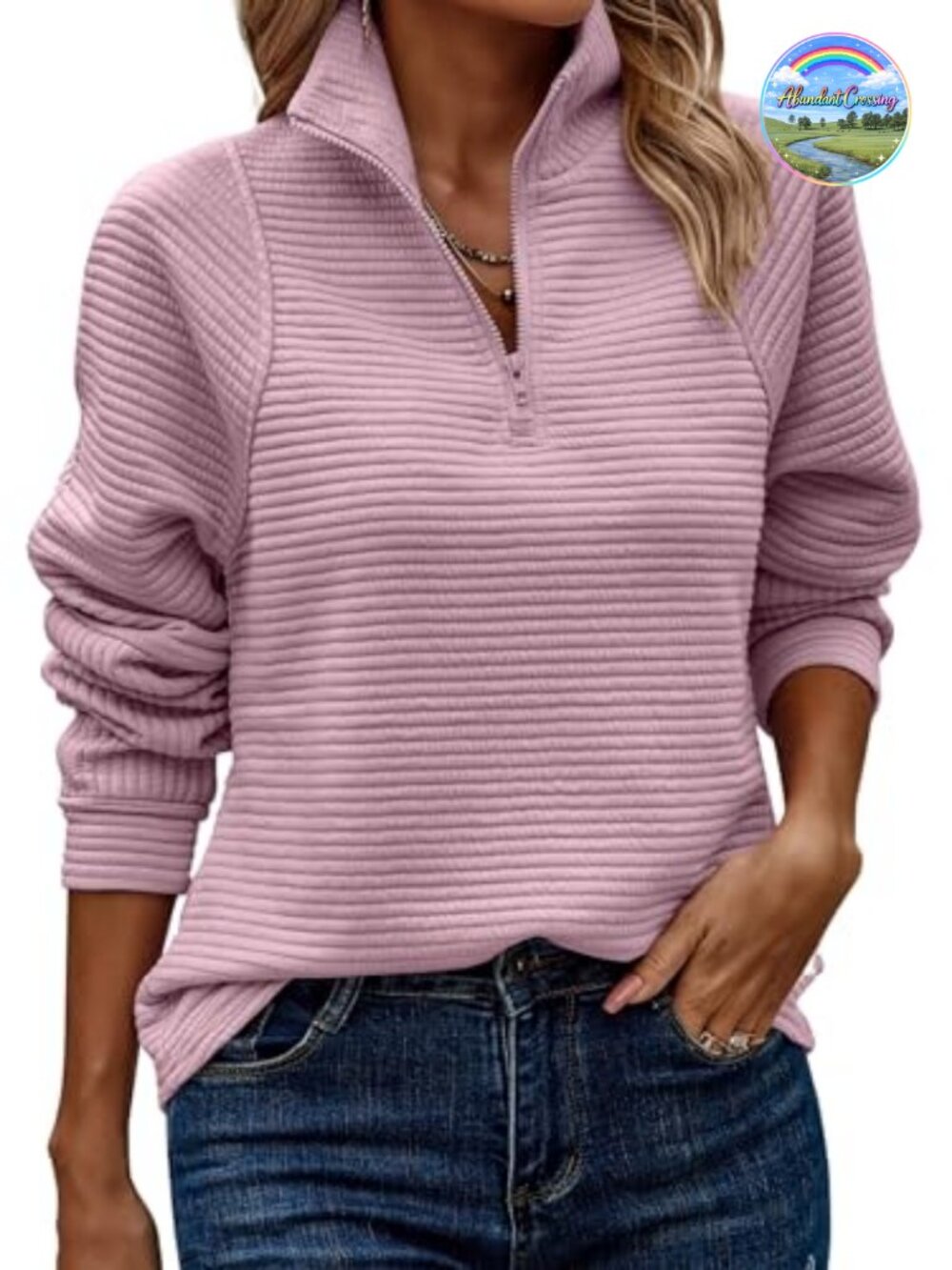 Women's Quarter Zip Pullover Textured Oversized Tunic Top Long Sleeve